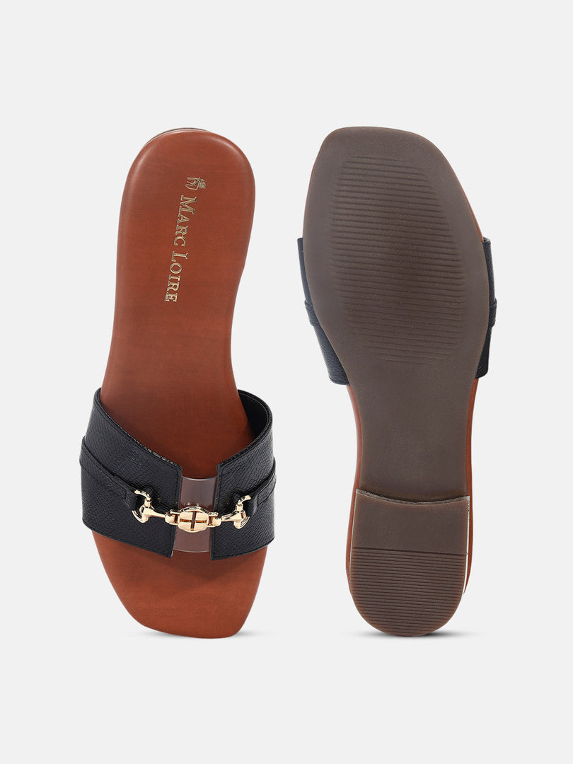 Marc Loire Womens Black Casual Square Toe Flats