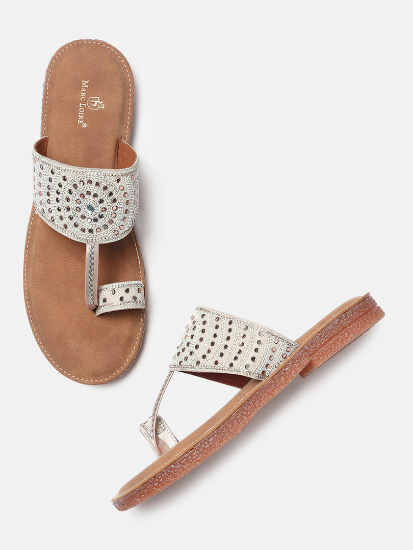 Marc Loire Womens Silver Ethnic Round Toe Flats