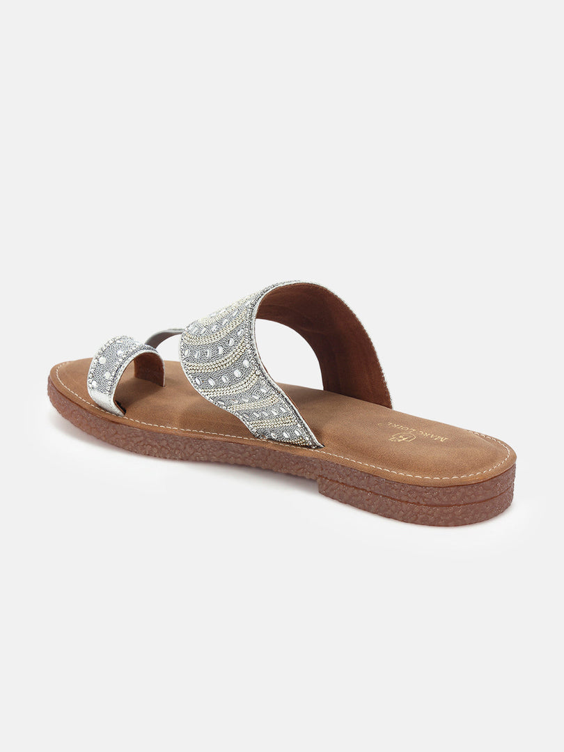 Marc Loire Womens Silver Ethnic Round Toe Flats