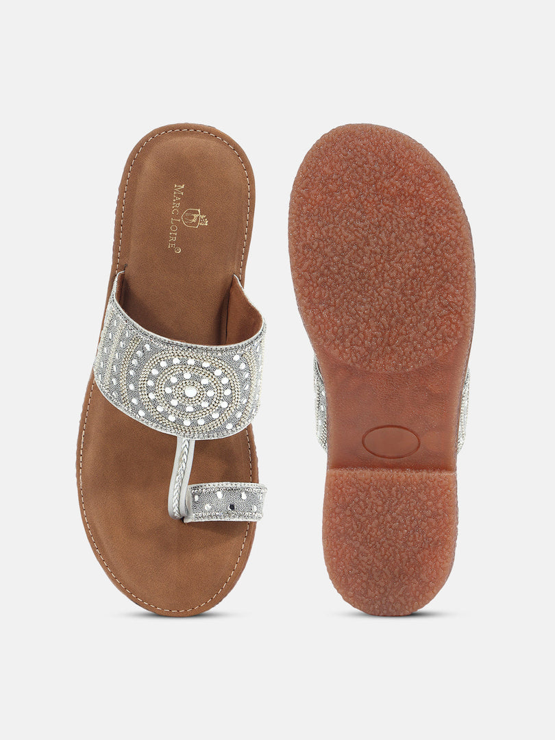 Marc Loire Womens Silver Ethnic Round Toe Flats