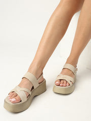 Marc Loire Women's Smart Casual Double Strap Platform Fashion Sandals with Adjustable Slingback