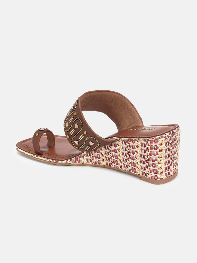 Marc Loire Womens Tan Ethnic Wedge Sandals Heels