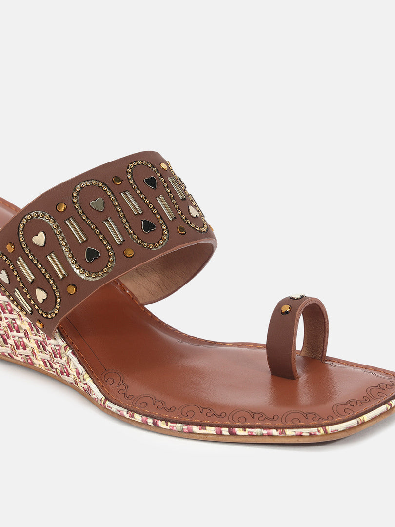 Marc Loire Womens Tan Ethnic Wedge Sandals Heels