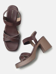 Marc Loire Womens Brown Casual Block Sandals Heels