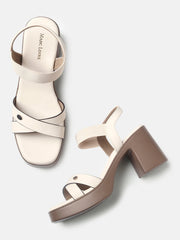 Marc Loire Womens Cream Casual Block Sandals Heels