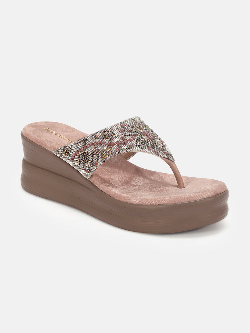 Marc Loire Womens Rose Gold Ethnic Round Toe Flats