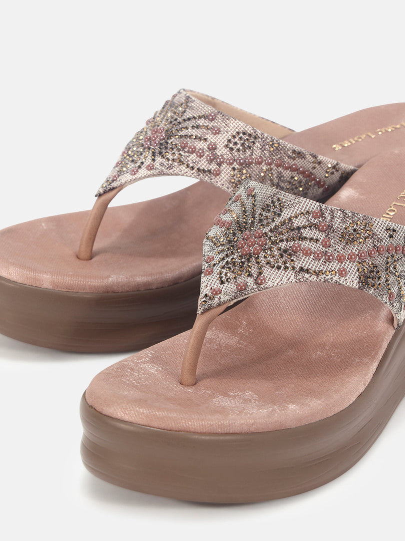 Marc Loire Womens Rose Gold Ethnic Round Toe Flats