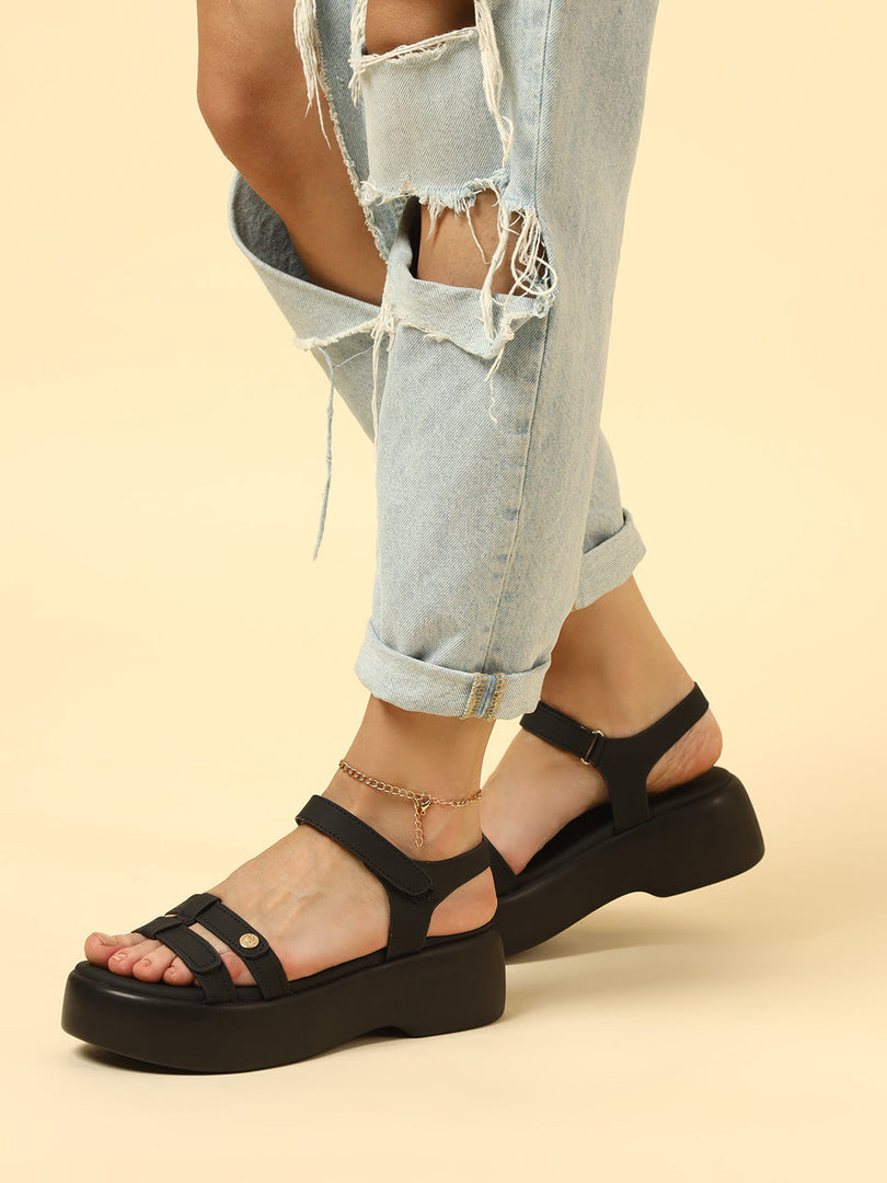 Marc Loire Womes Black Casual Backstrap Fashion Sandals Heels