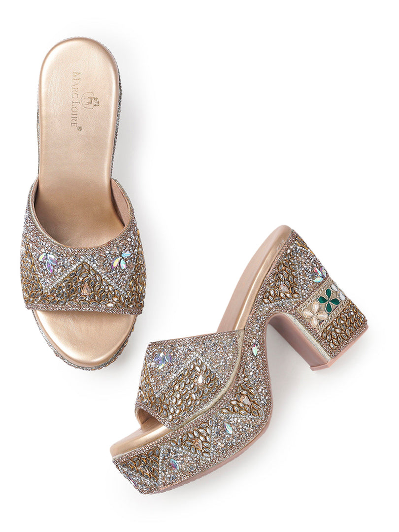 Marc Loire Womes Gold Wedge Party Sandals Heels