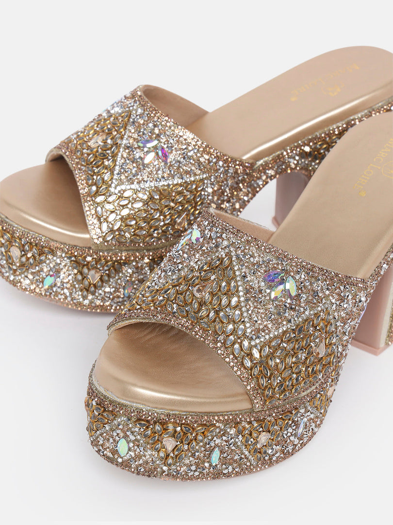 Marc Loire Womes Gold Wedge Party Sandals Heels