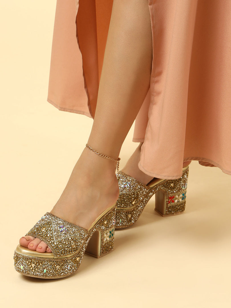 Marc Loire Womes Gold Wedge Party Sandals Heels