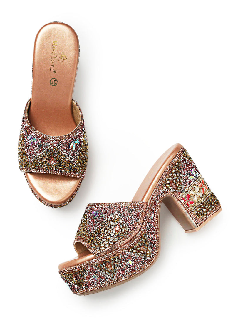 Marc Loire Womes Rose Gold Wedge Party Sandals Heels