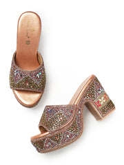 Marc Loire Womes Rose Gold Wedge Party Sandals Heels