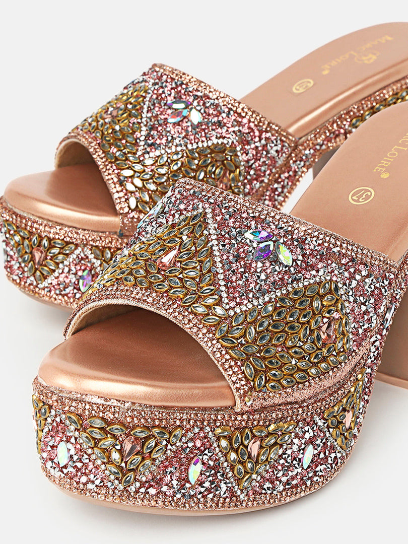 Marc Loire Womes Rose Gold Wedge Party Sandals Heels