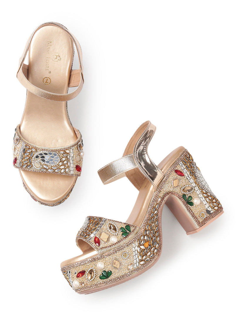 Marc Loire Womes Gold Wedge Party Sandals Heels