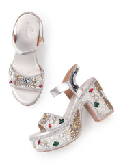 Marc Loire Womes Silver Wedge Party Sandals Heels