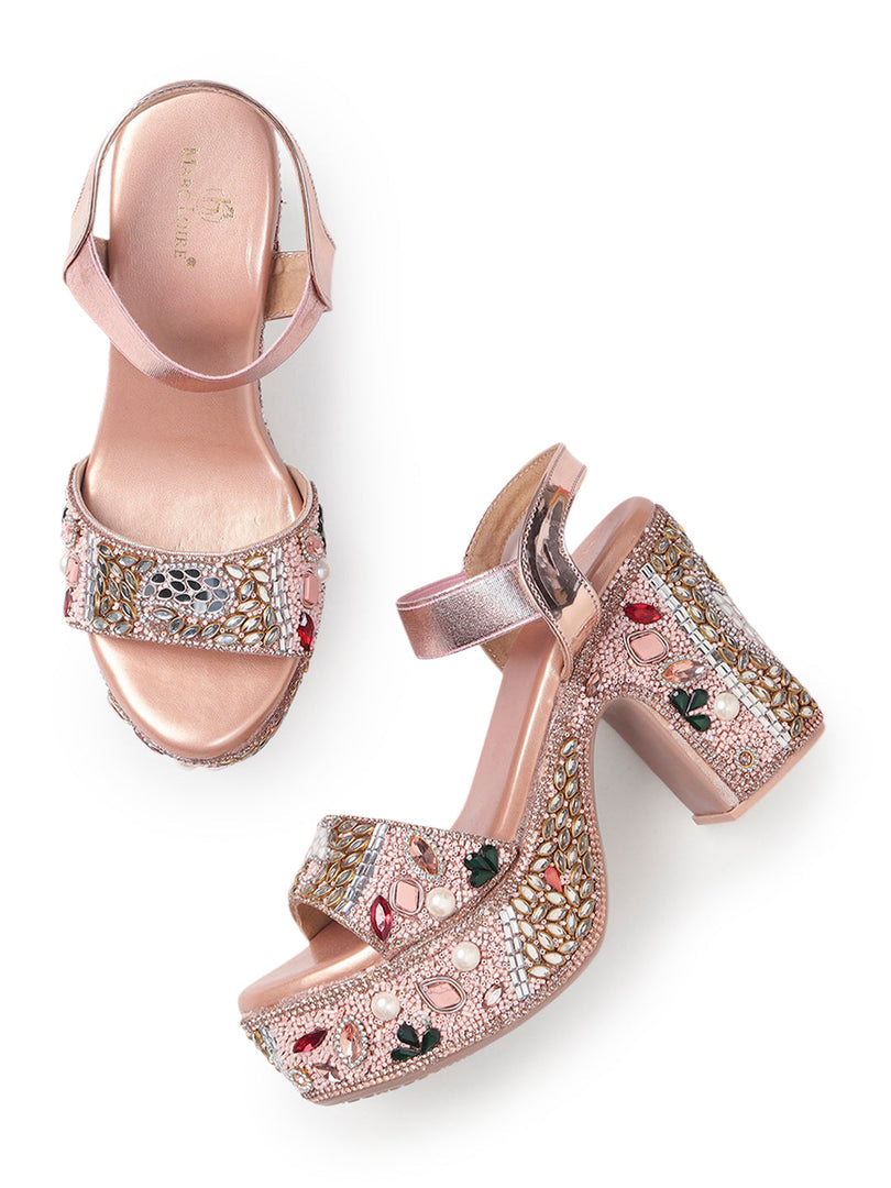 Marc Loire Womes Rose Gold Wedge Party Sandals Heels