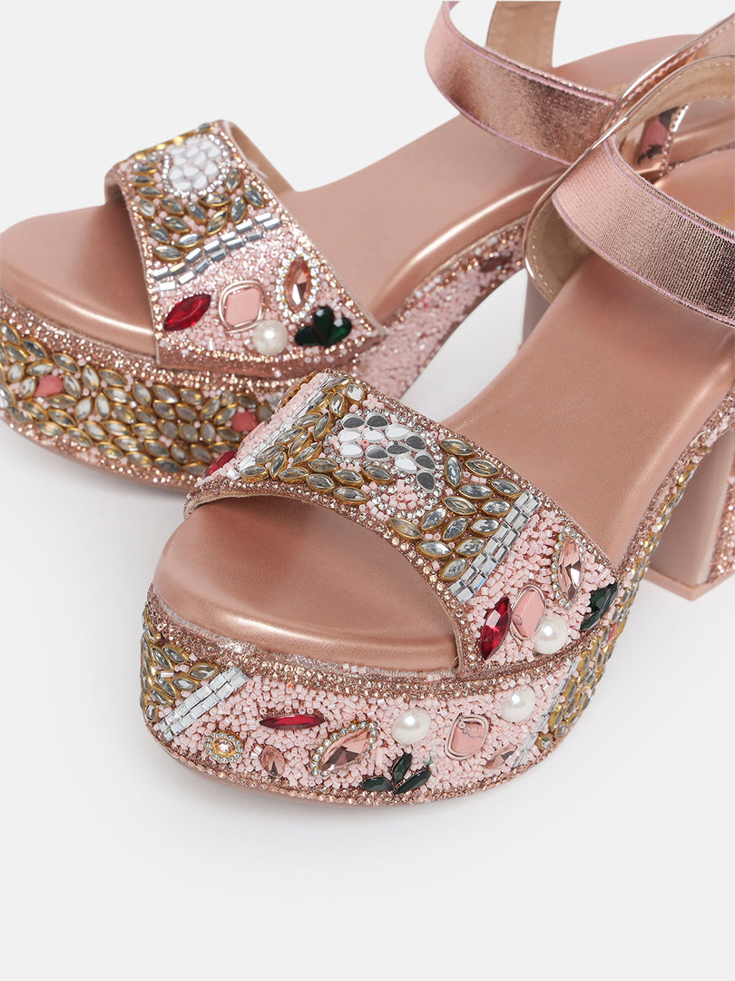 Marc Loire Womes Rose Gold Wedge Party Sandals Heels