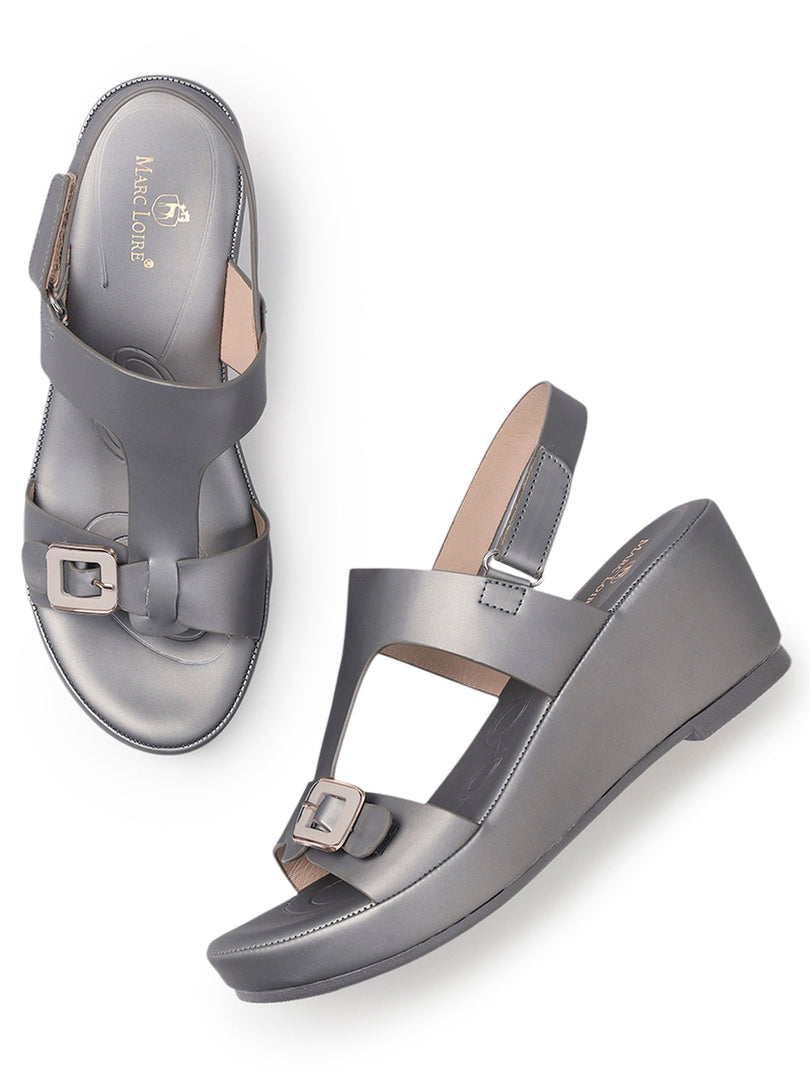 Marc Loire Womes Gun Metal Casual Backstrap Fashion Sandals Heels