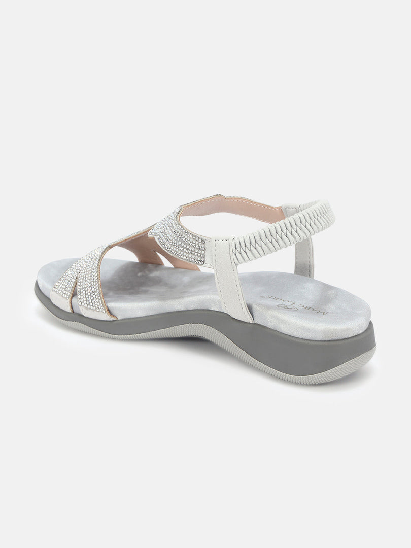 Marc Loire Womens Silver Party Round Toe Flats