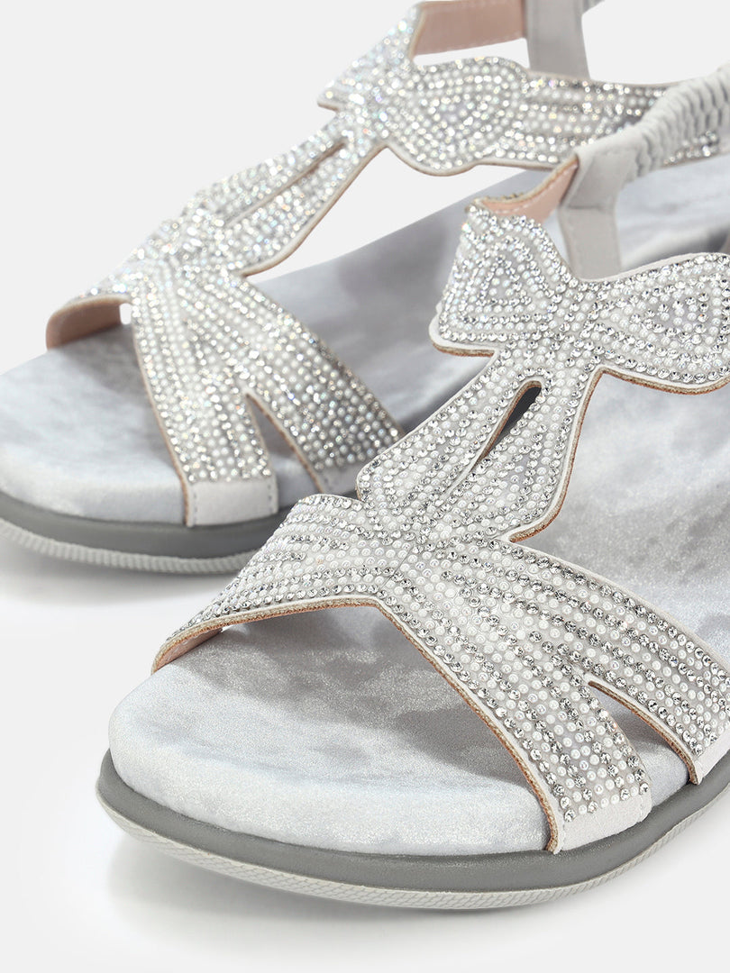 Marc Loire Womens Silver Party Round Toe Flats