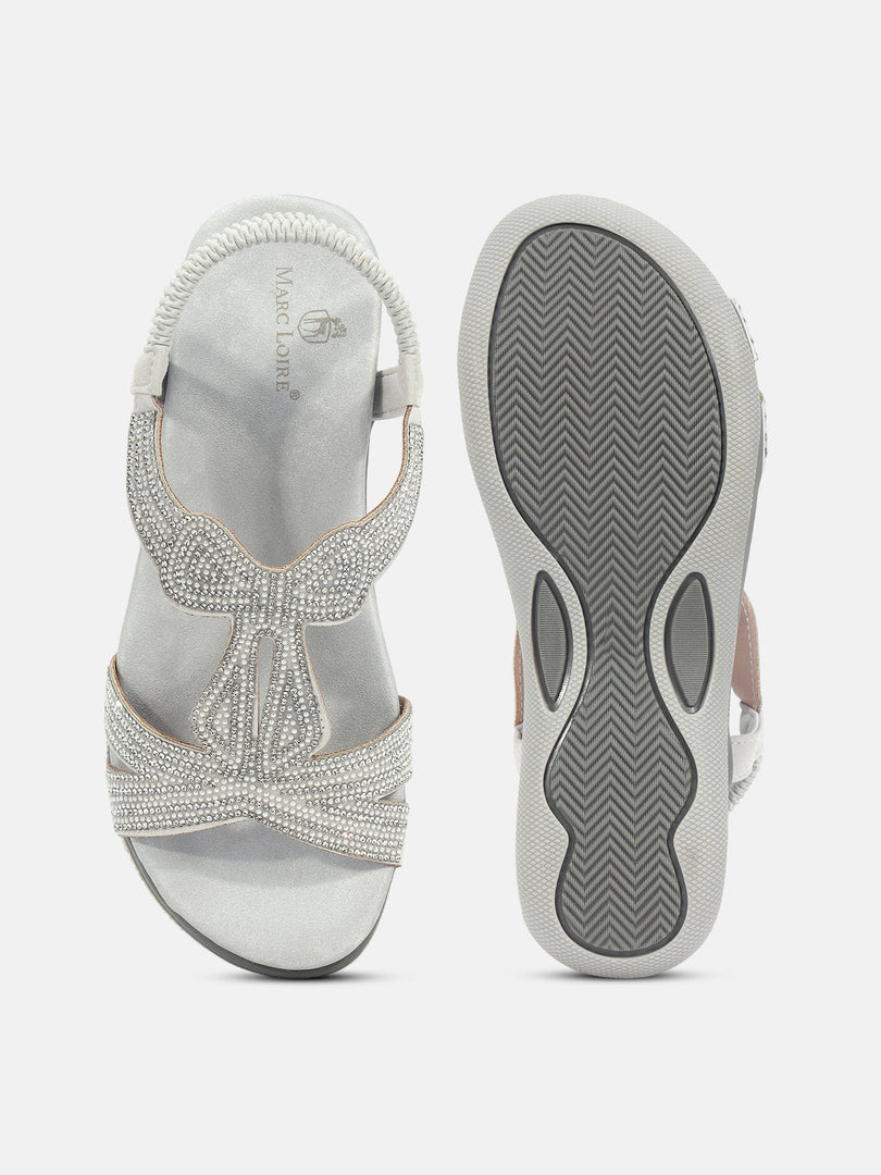 Marc Loire Womens Silver Party Round Toe Flats