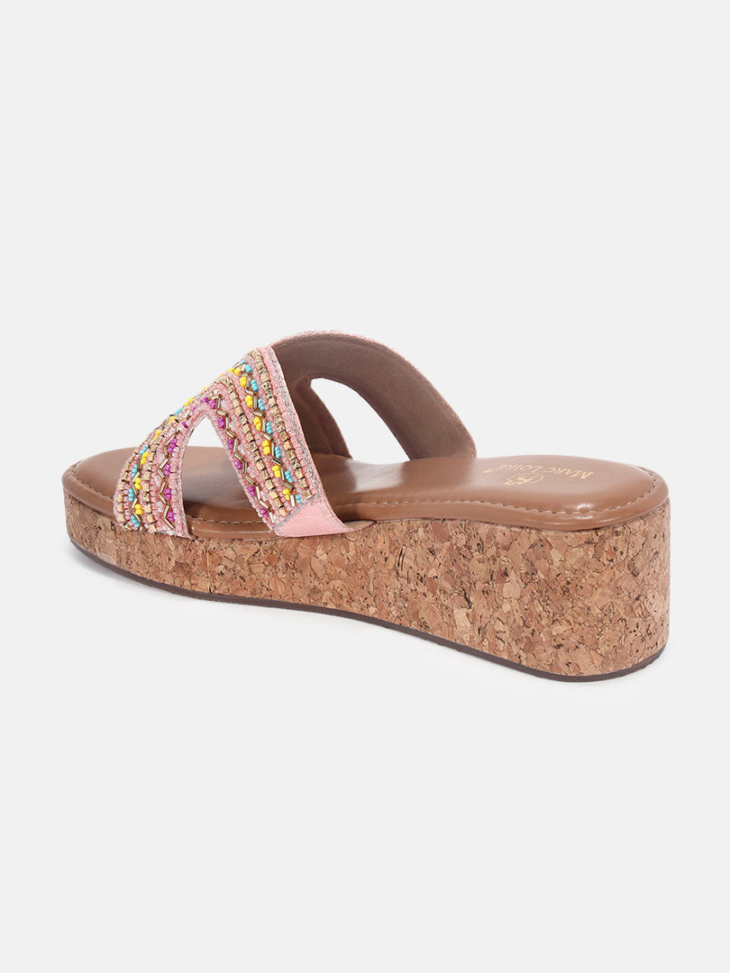 Marc Loire Womens Rose Gold Ethnic Wedge Sandals Heels