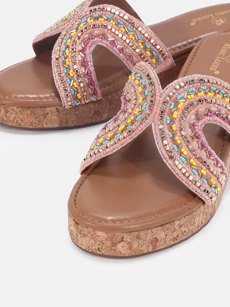 Marc Loire Womens Rose Gold Ethnic Wedge Sandals Heels