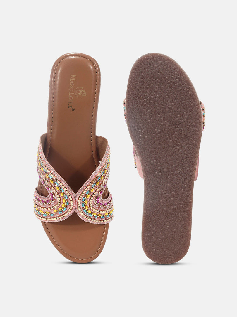 Marc Loire Womens Rose Gold Ethnic Wedge Sandals Heels