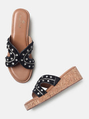 Marc Loire Womens Black Ethnic Wedge Sandals Heels