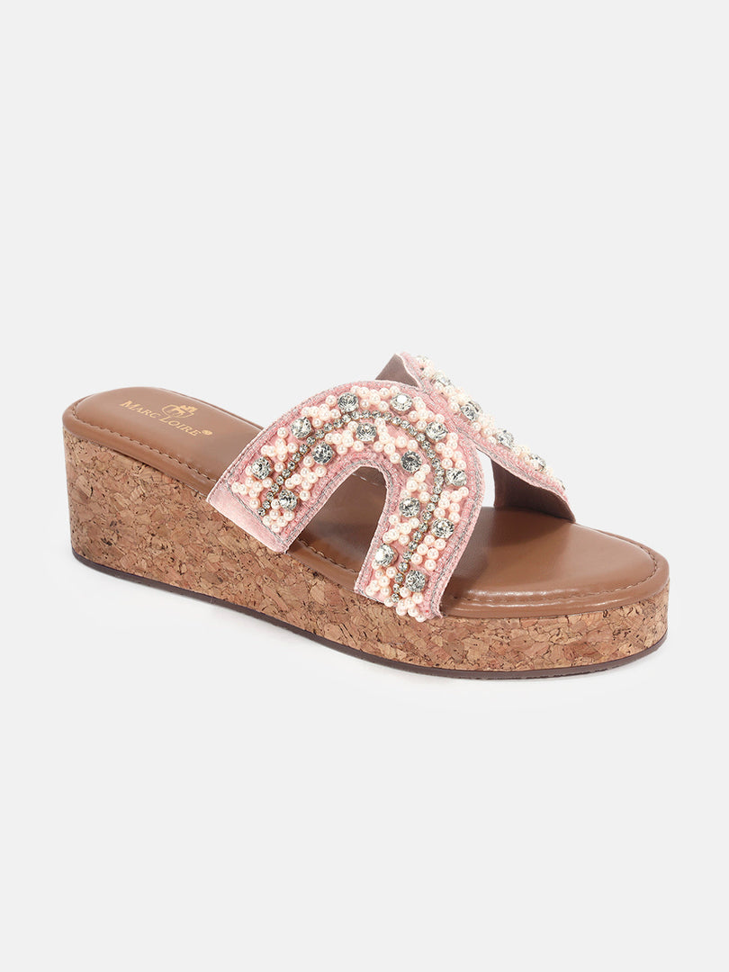 Marc Loire Womens Rose Gold Ethnic Wedge Sandals Heels
