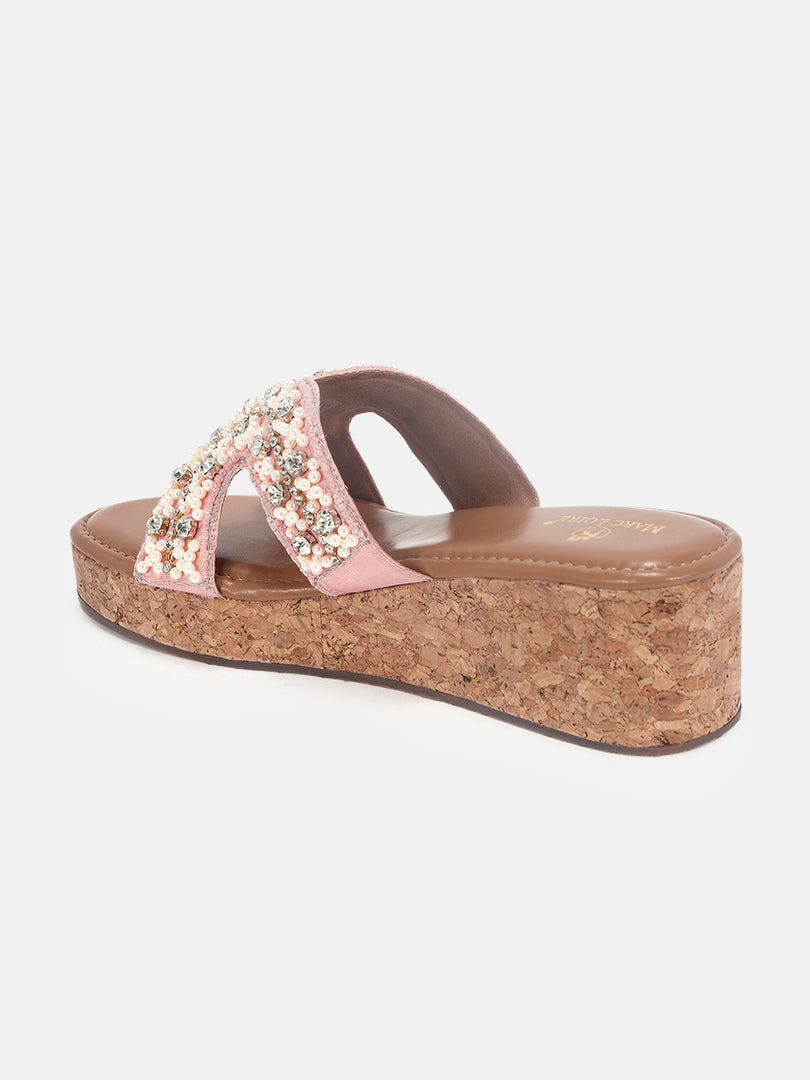 Marc Loire Womens Rose Gold Ethnic Wedge Sandals Heels