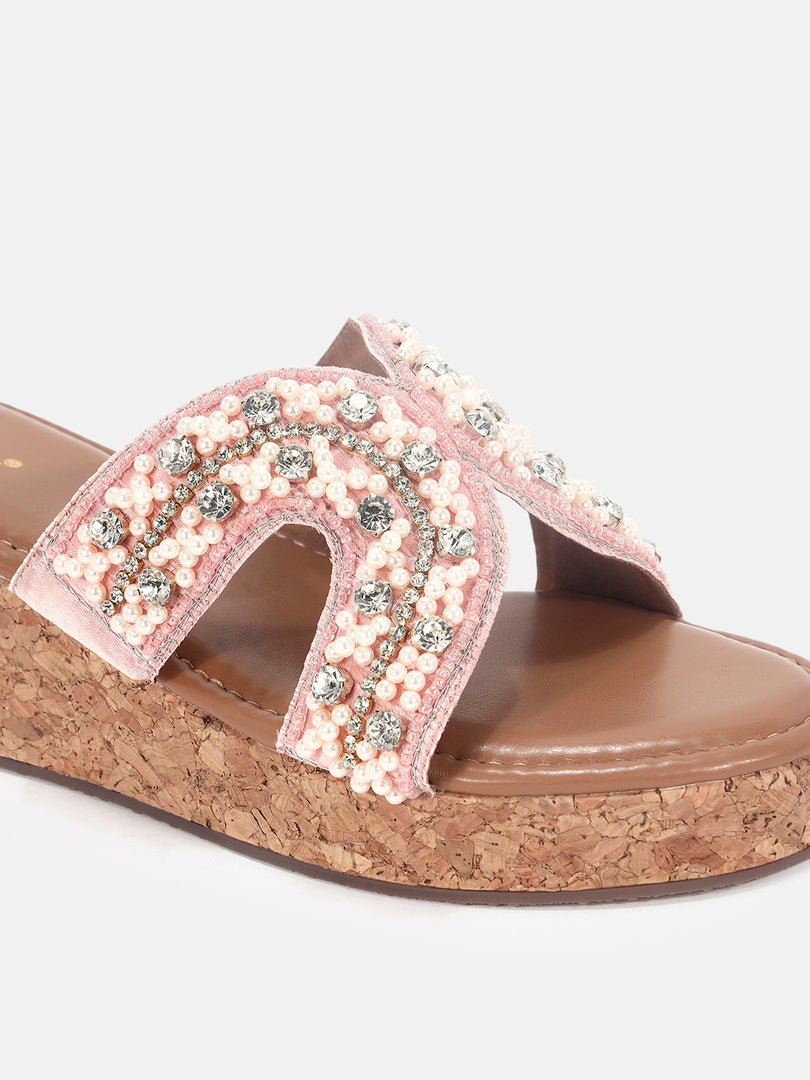 Marc Loire Womens Rose Gold Ethnic Wedge Sandals Heels