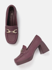 Marc Loire Women Solid Maroon Buckles Loafers