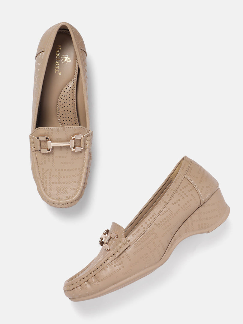 Marc Loire Women Solid Beige Buckles Loafers