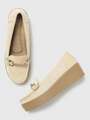 Marc Loire Women Solid Cream Buckles Loafers
