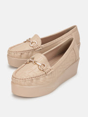 Marc Loire Women Solid Nude Buckles Loafers