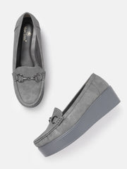 Marc Loire Women Solid Grey Buckles Loafers