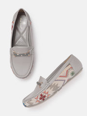 Marc Loire Women Solid Grey Buckles Loafers
