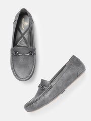 Marc Loire Women Solid Gun Metal Buckles Loafers