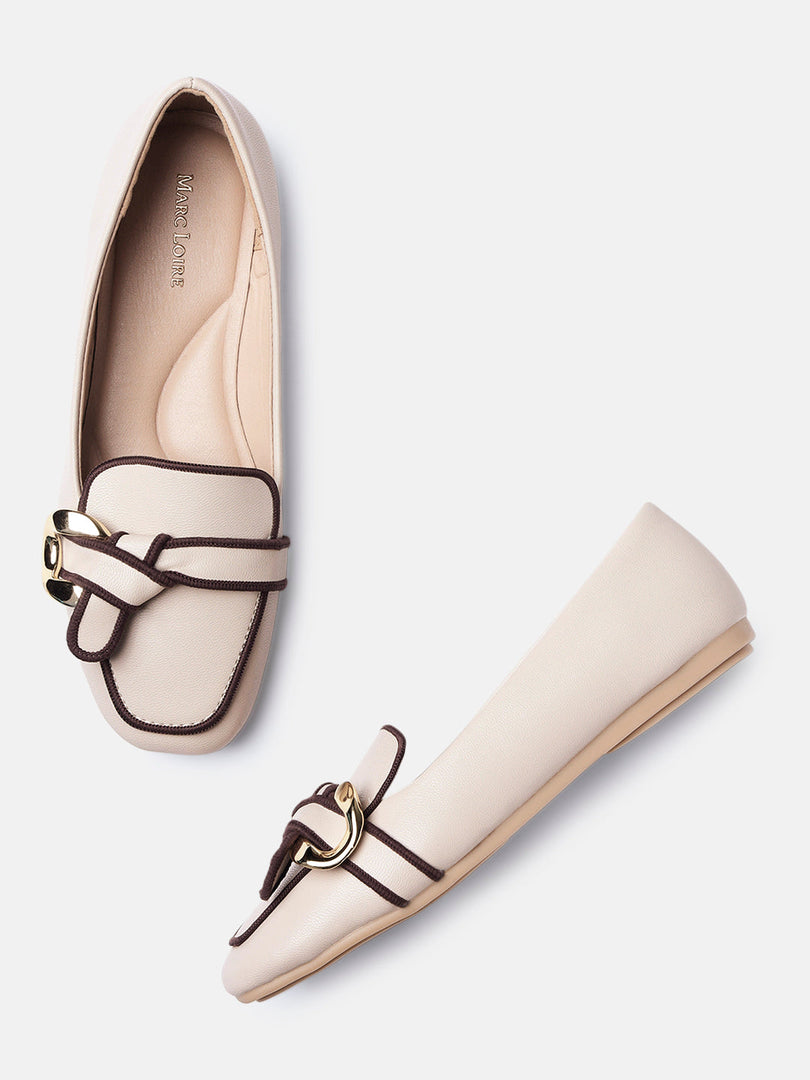 Marc Loire Womens Cream Fashion Slip-On Loafers