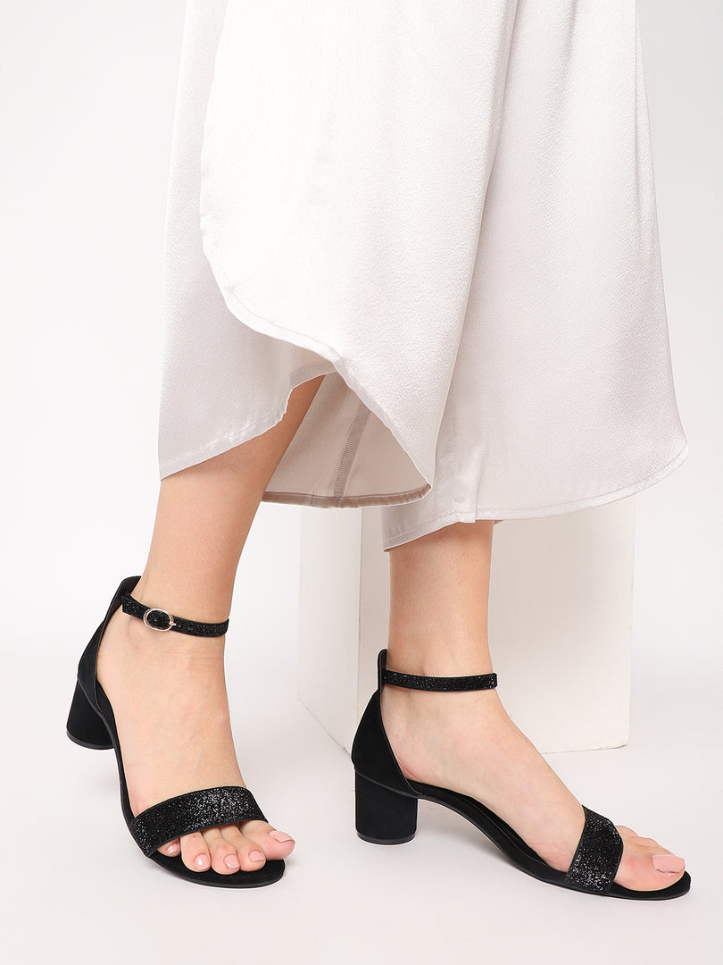 Embellished Open Toe Block Heels