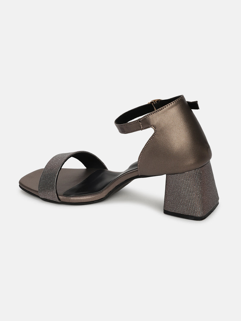 Metallic Textured Block Heel Sandals