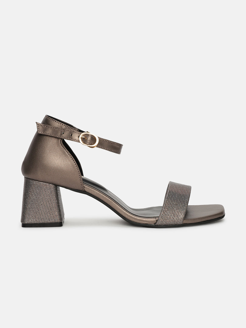 Metallic Textured Block Heel Sandals