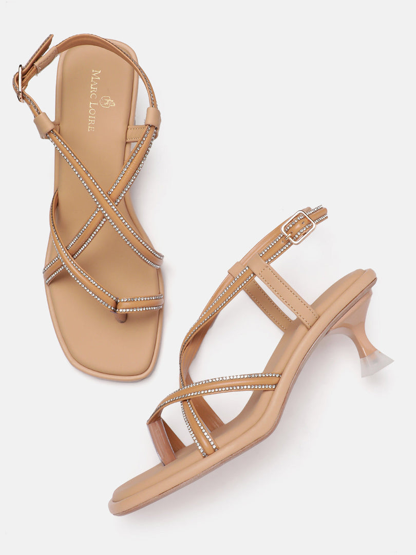 Marc Loire Women Beige Embellished Sandals Heels
