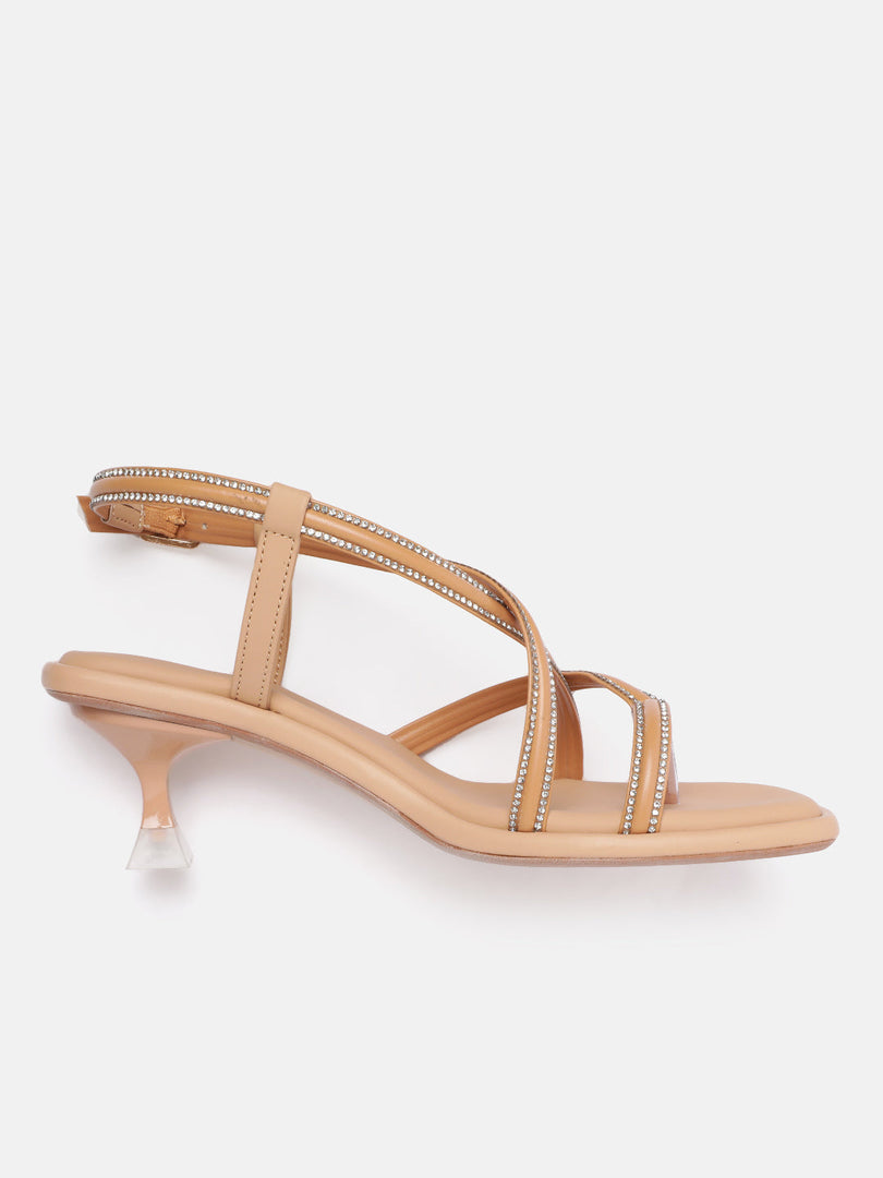 Marc Loire Women Beige Embellished Sandals Heels