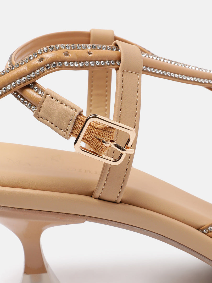 Marc Loire Women Beige Embellished Sandals Heels