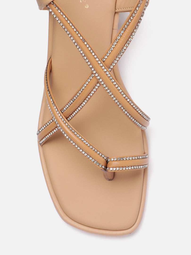 Marc Loire Women Beige Embellished Sandals Heels