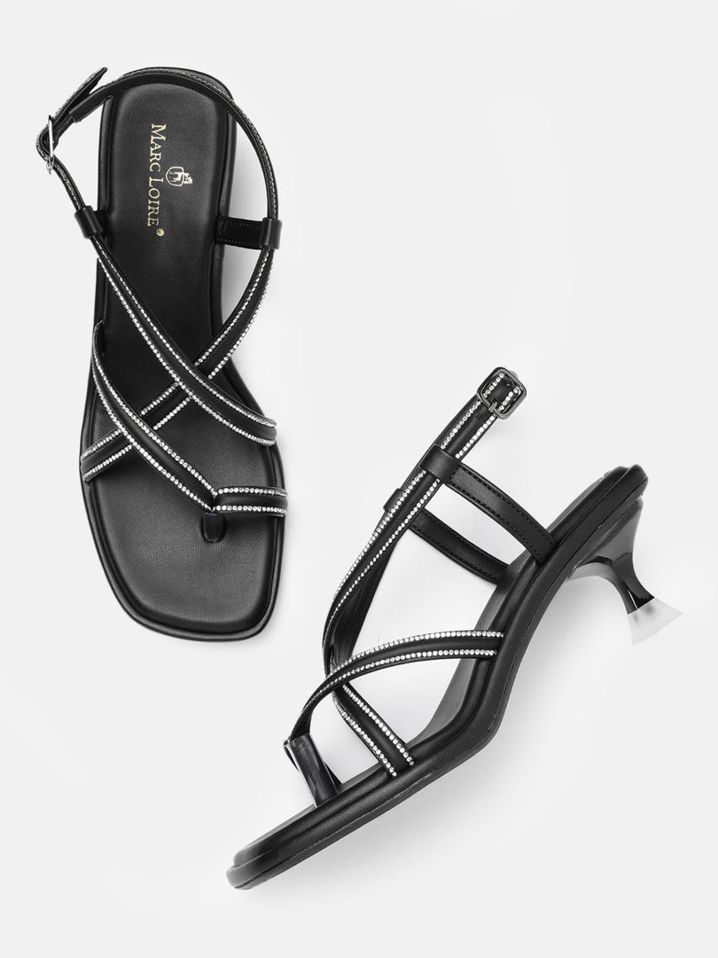 Marc Loire Women Black Embellished Sandals Heels