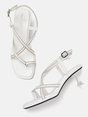 Marc Loire Women White Embellished Sandals Heels